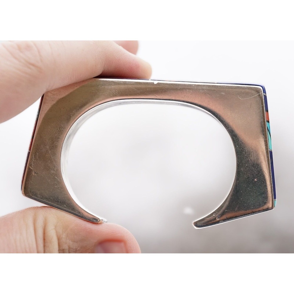 Jim Harrison Navajo Native Indian Sterling Inlay Multi Stone Cuff Bracelet Heavy - Picture 11 of 17